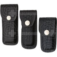 Black Embosed Leather Folding Knife Sheath Knives Saws and Sharpeners