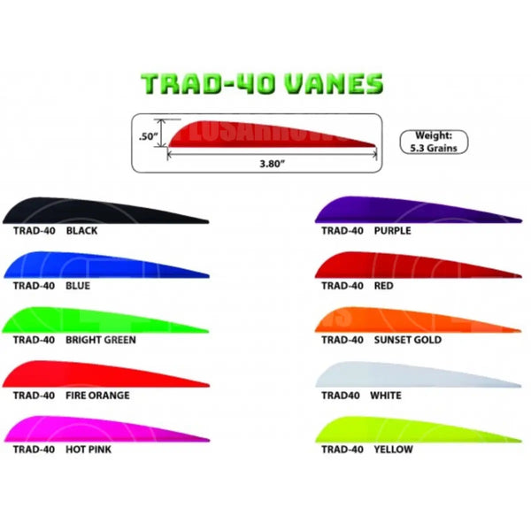 Aae Trad 40 Plasti-Fletch Elite 3.8 Vanes (50 Pack)