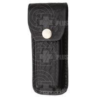 Black Embosed Leather Folding Knife Sheath Large Knives Saws and Sharpeners