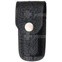 Black Embosed Leather Folding Knife Sheath Small Knives Saws and Sharpeners
