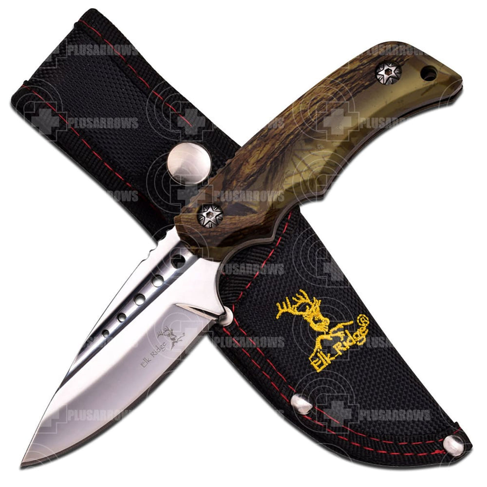 Elk Ridge Brown Camo Fixed Blade Knife Er-535Bc Knives Saws And Sharpeners