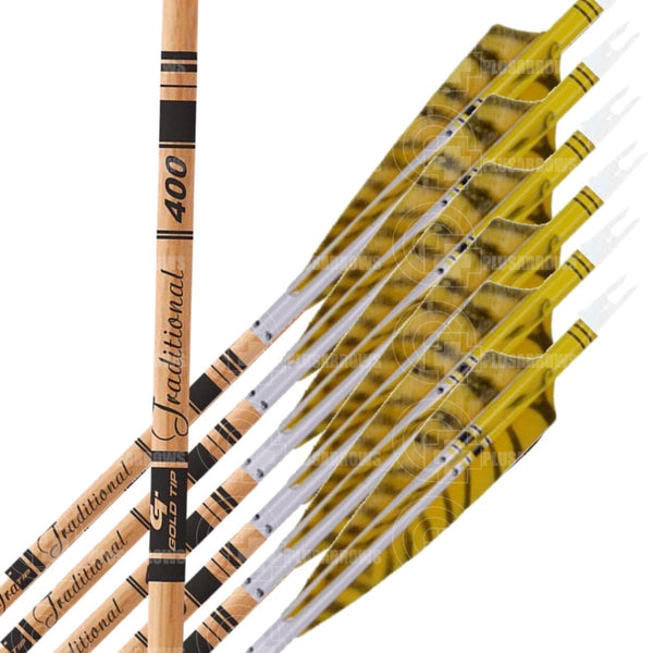 Gold Tip Traditional Feather Fletched Arrows (6 Pk) Premade